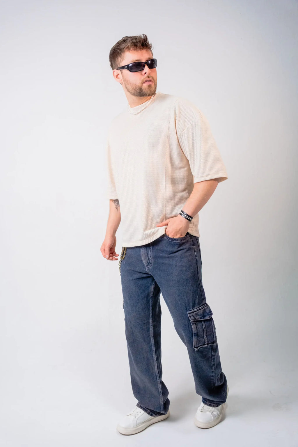 Pantalón Cargo Denim Azul Petroleo