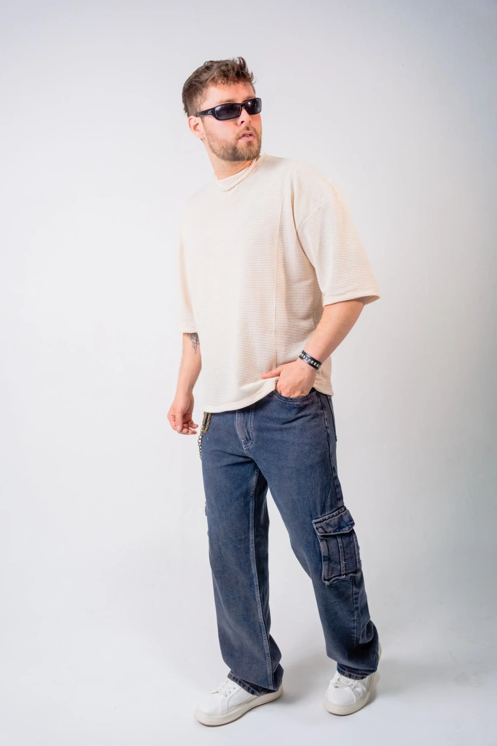 Pantalón Cargo Denim Azul Petroleo