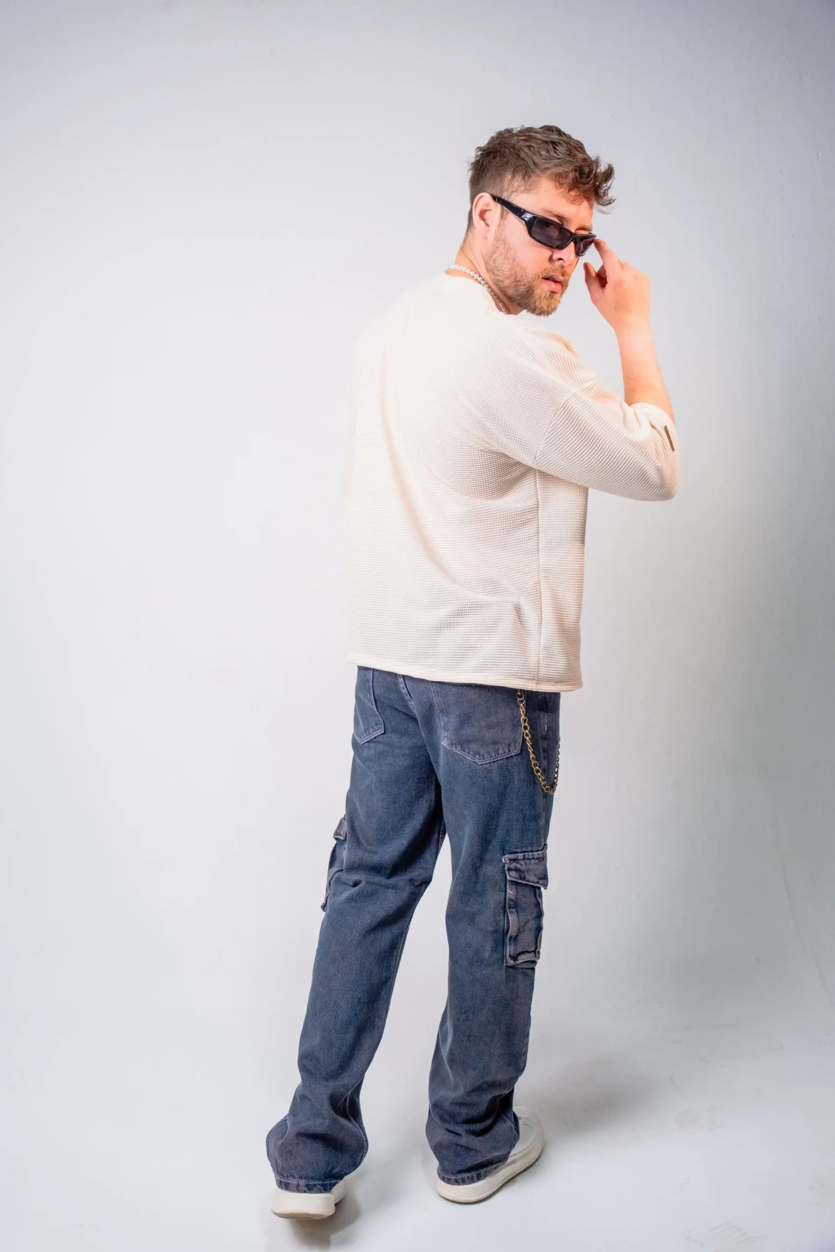 Pantalón Cargo Denim Azul Petroleo