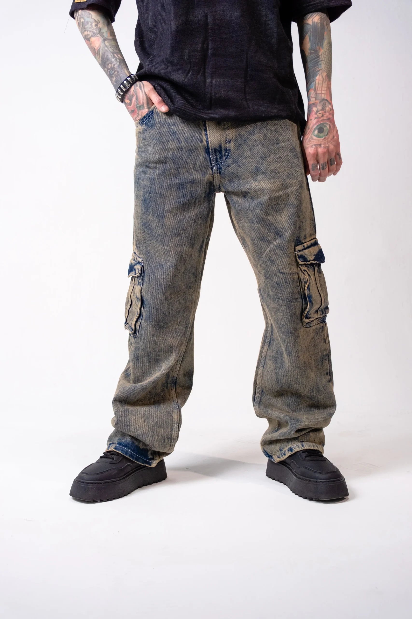 Pantalón Cargo Denim Lavado Acid Rust