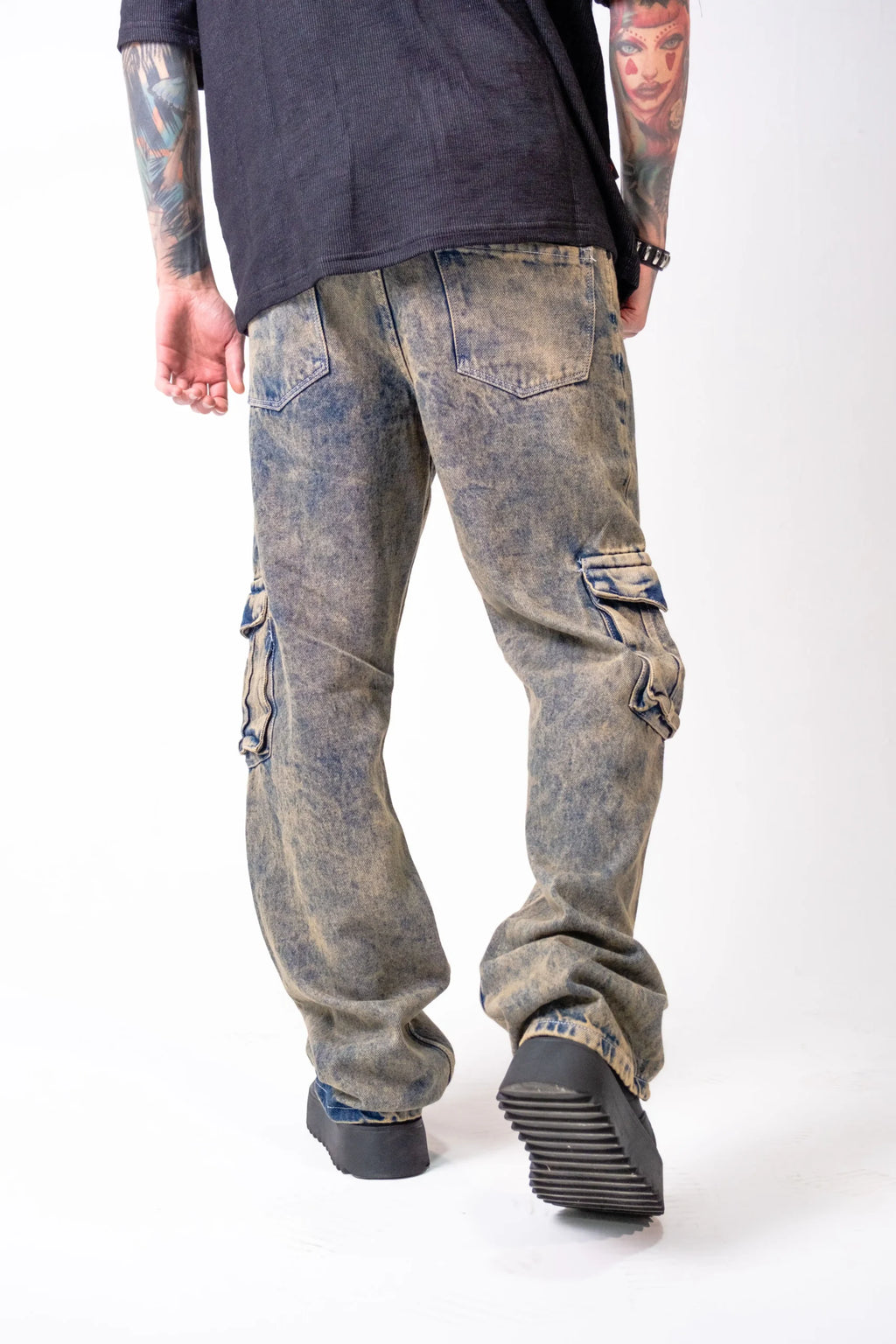 Pantalón Cargo Denim Lavado Acid Rust