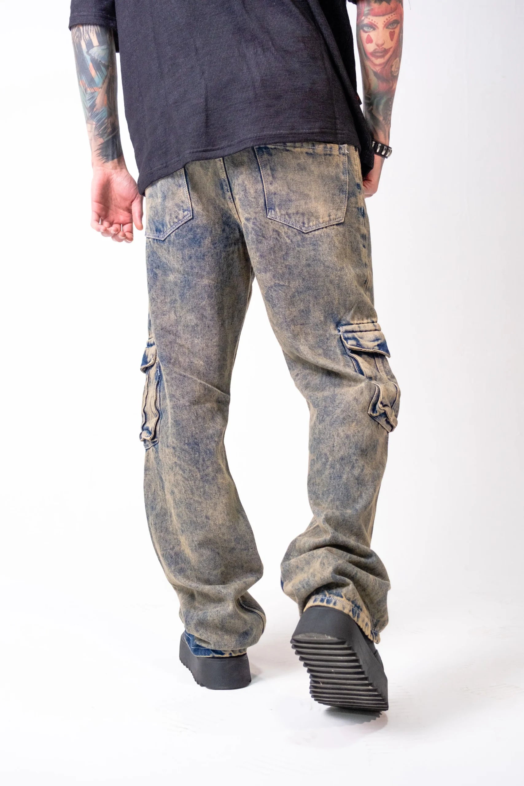 Pantalón Cargo Denim Lavado Acid Rust