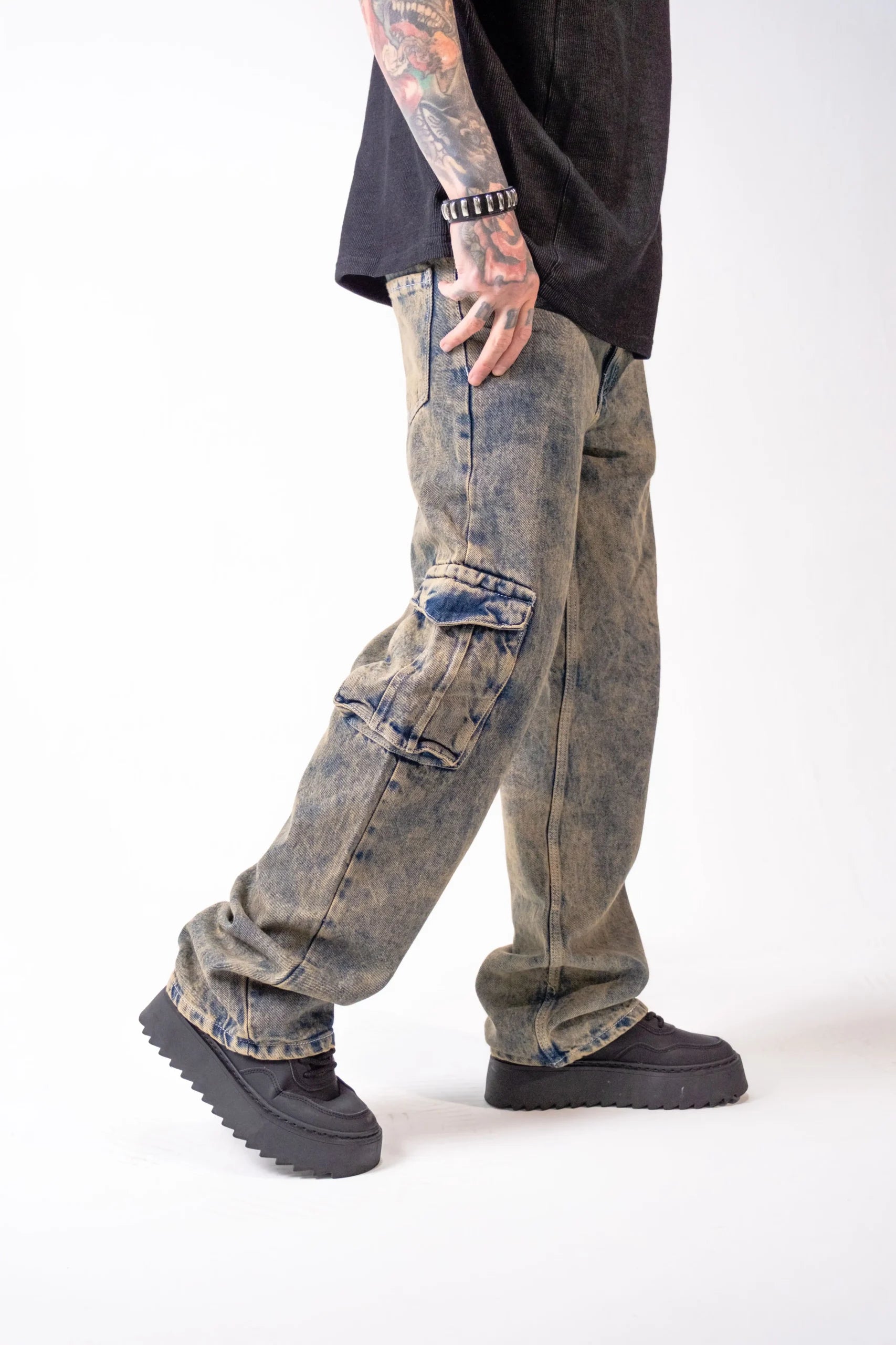 Pantalón Cargo Denim Lavado Acid Rust