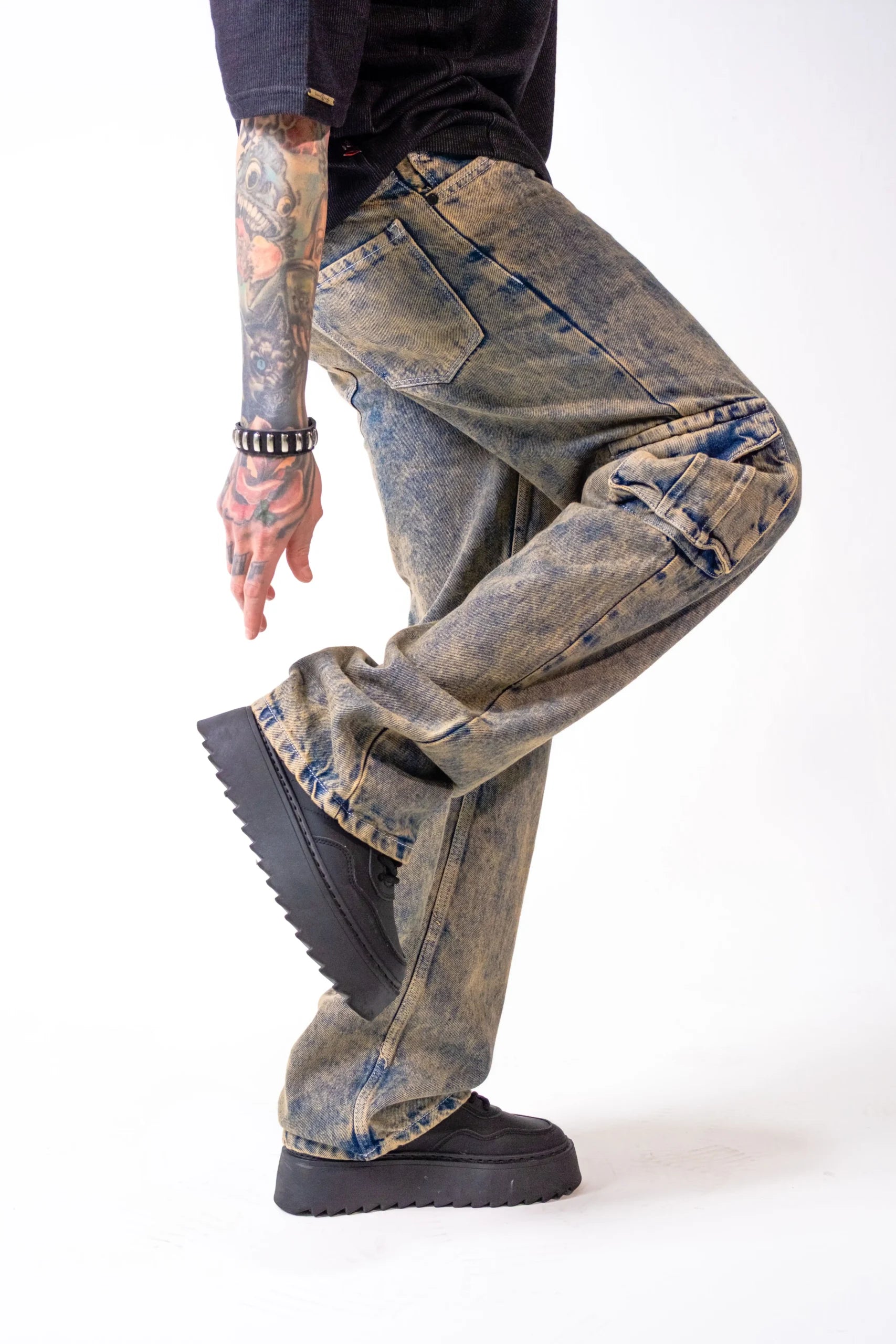 Pantalón Cargo Denim Lavado Acid Rust