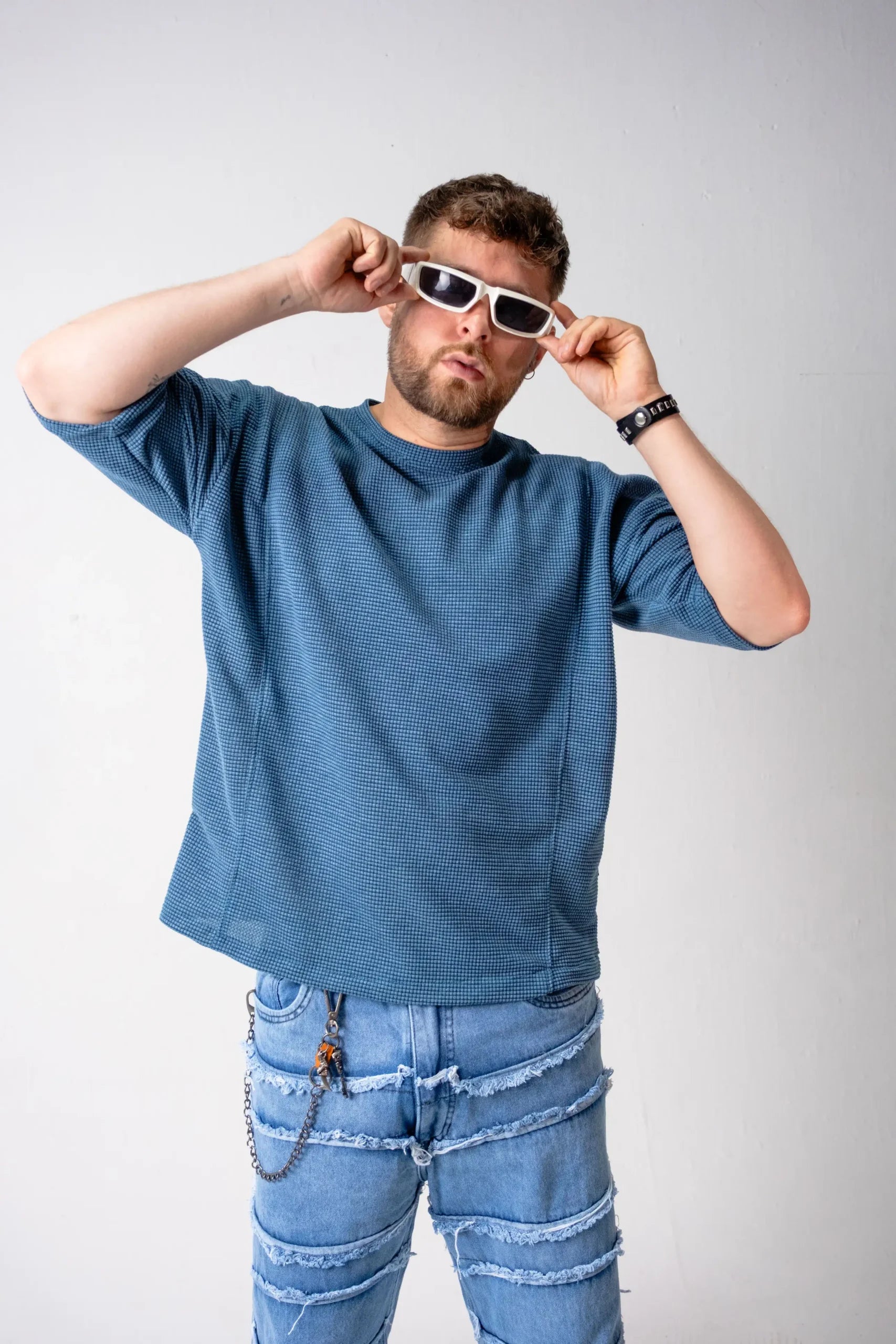 Camiseta Oversize Azul petroleo Texturizada Waffle