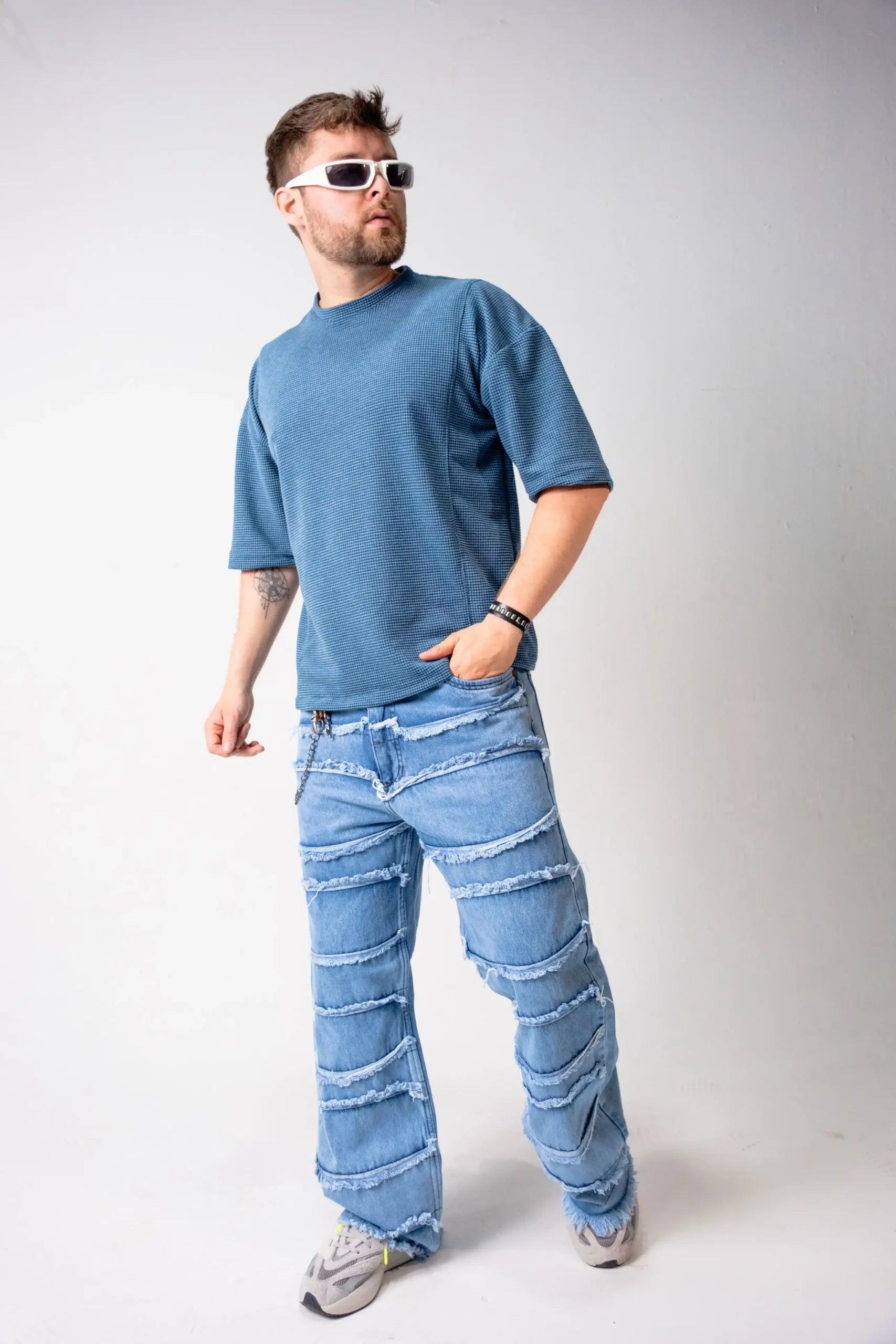 Camiseta Oversize Azul petroleo Texturizada Waffle