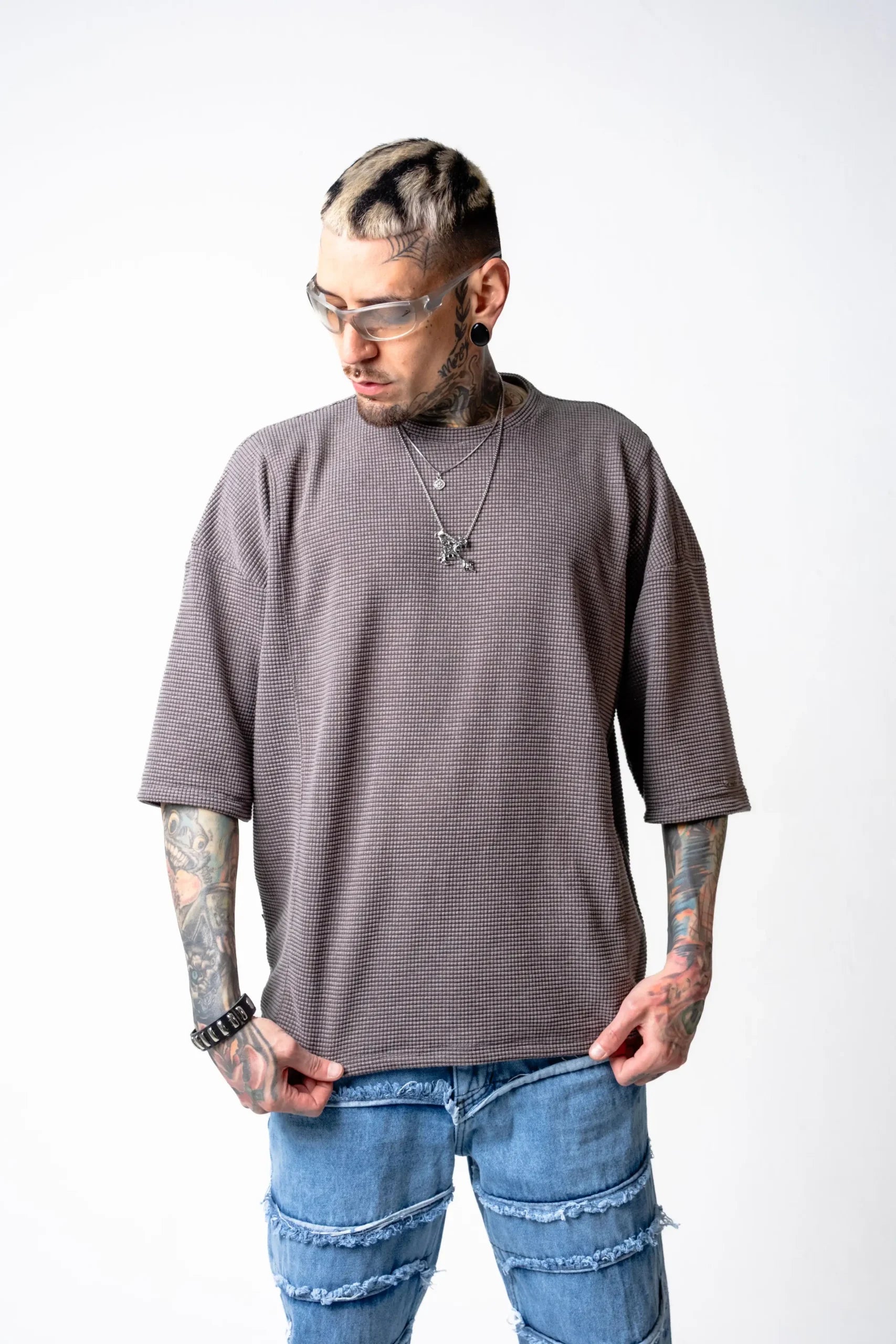 Camiseta Oversize Café Texturizada Waffle