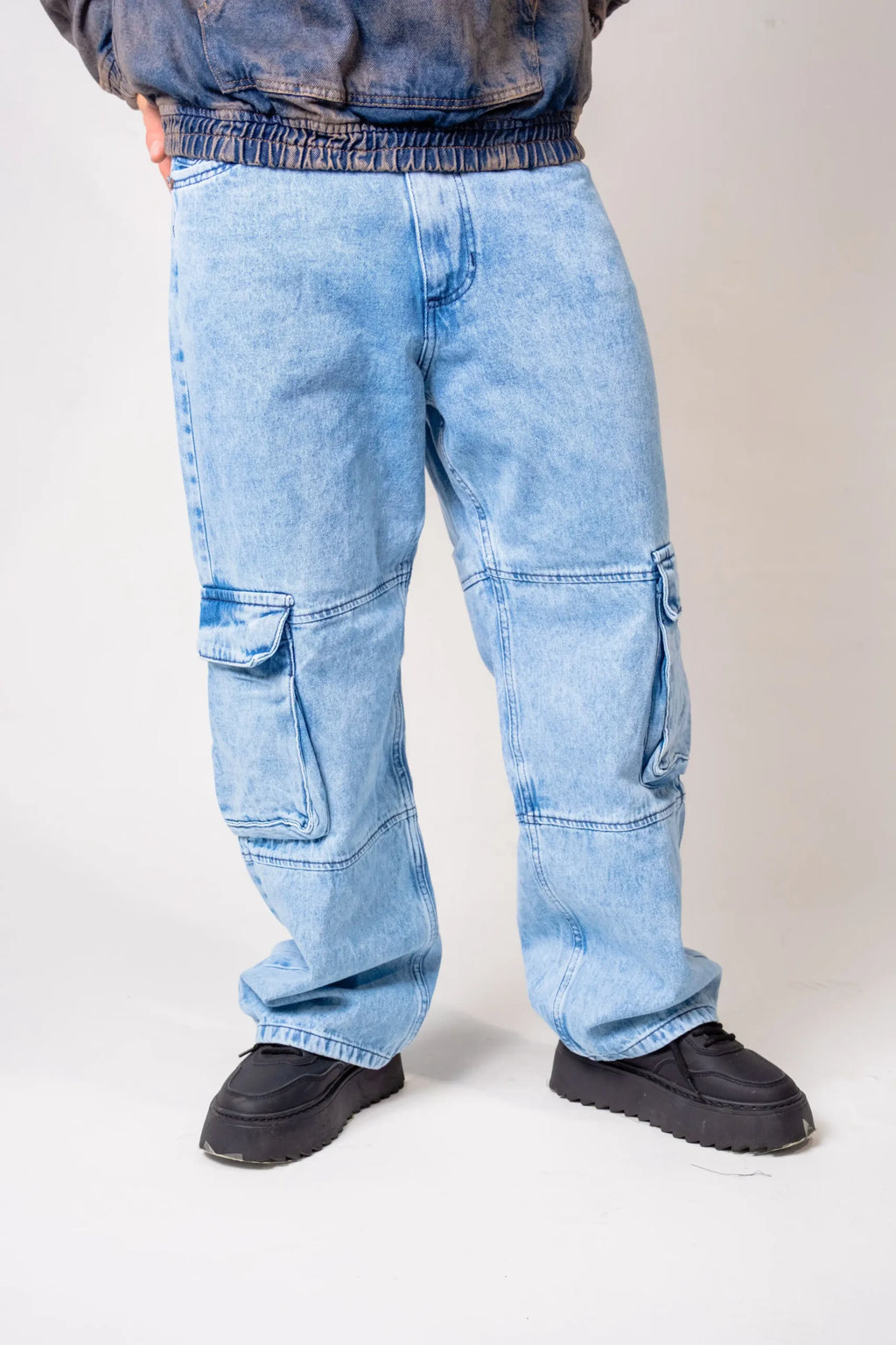 Pantalón Cargo Denim Azul claro Lavado