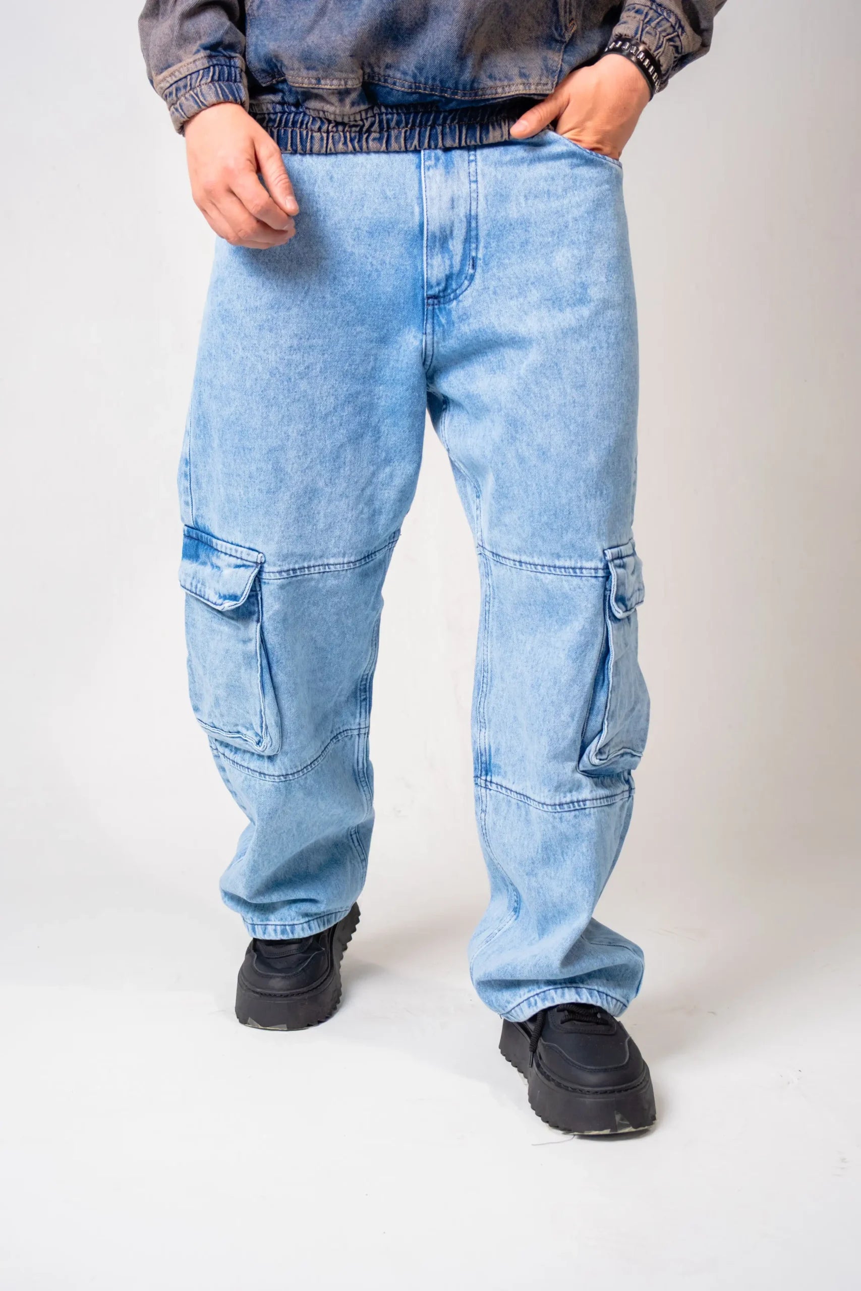 Pantalón Cargo Denim Azul claro Lavado