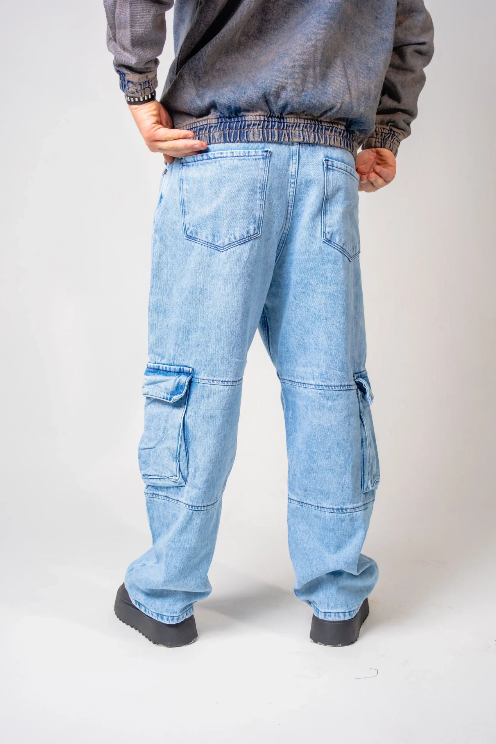 Pantalón Cargo Denim Azul claro Lavado