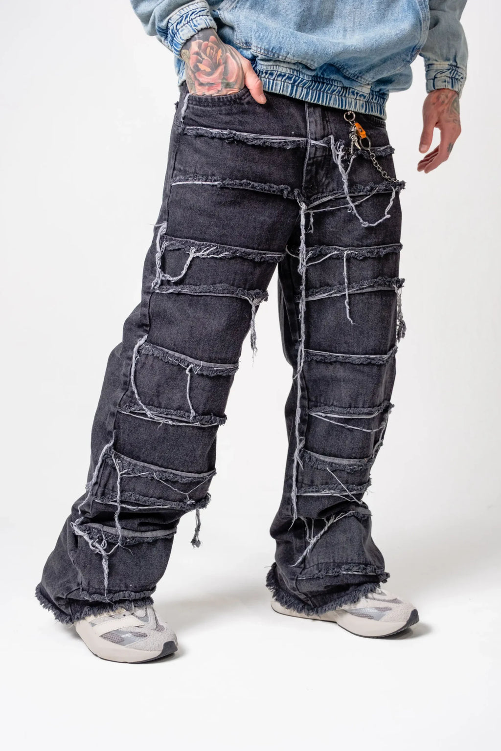 Jean Ripped Layers Negro Humo