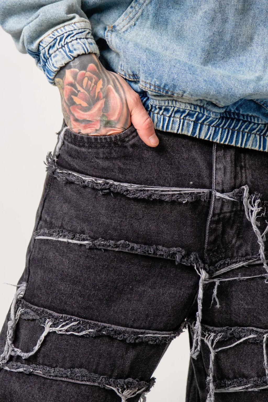 Jean Ripped Layers Negro Humo