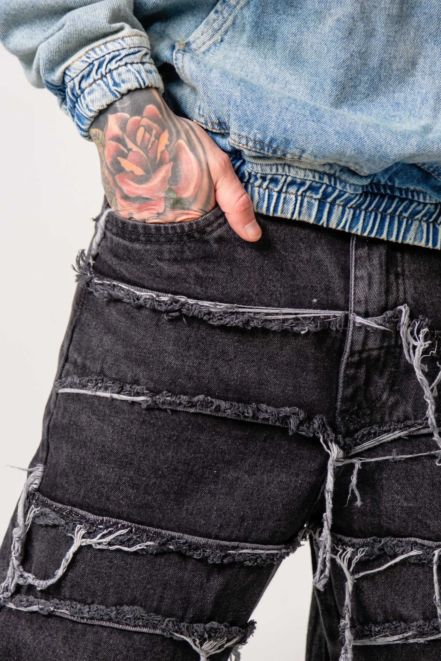 Jean Ripped Layers Negro Humo