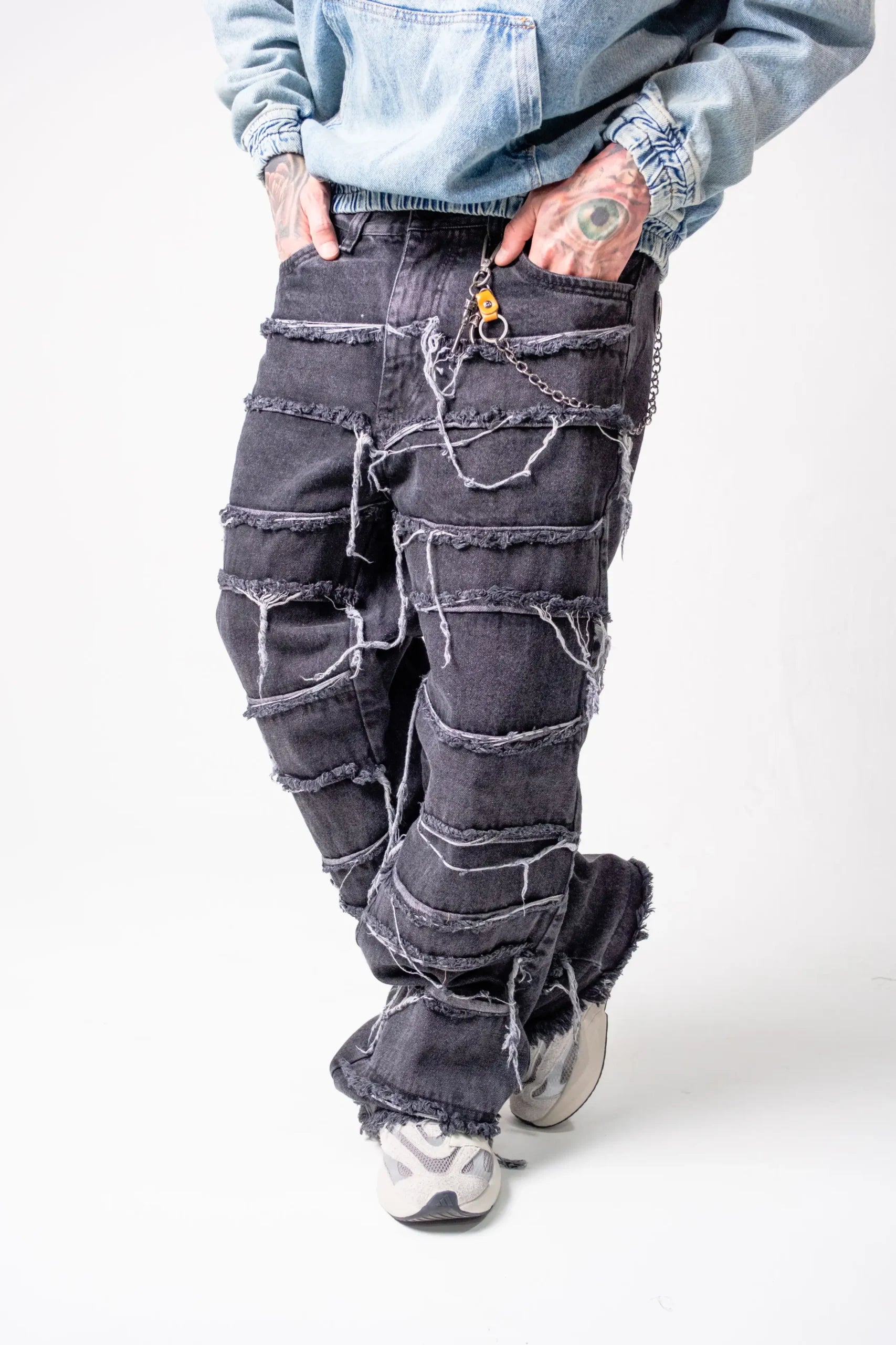Jean Ripped Layers Negro Humo