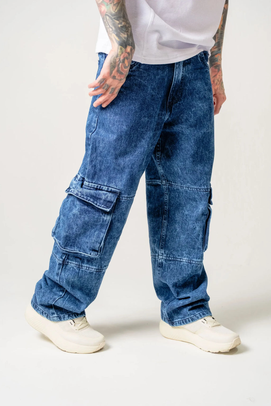 Pantalón Cargo Denim Azul stone Lavado