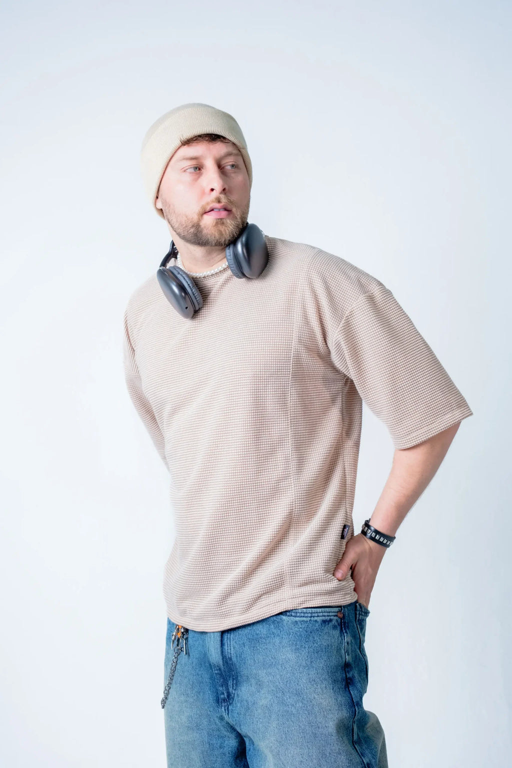 Camiseta Oversize Beige Texturizada Waffle