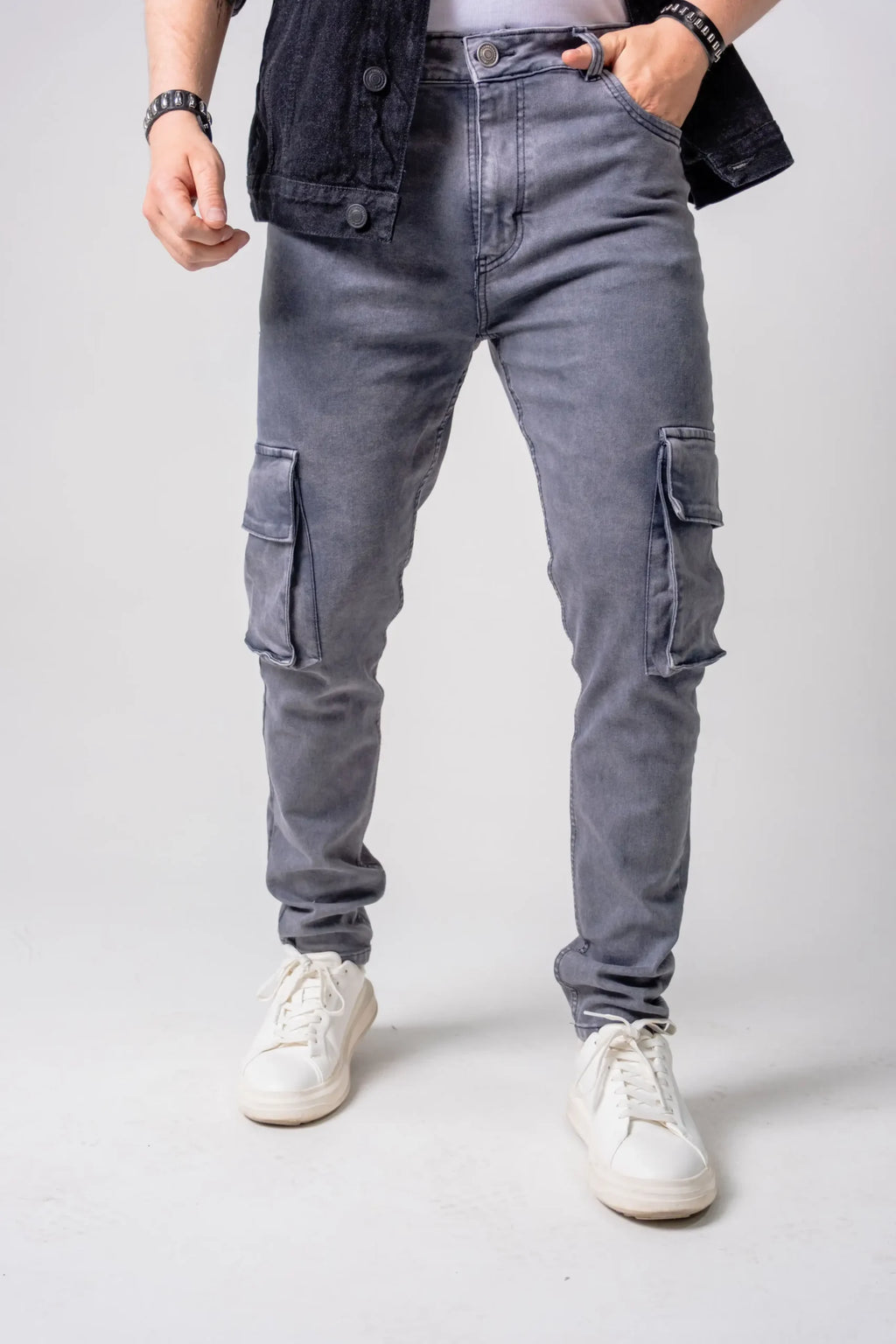Jogger Cargo Skinny gris claro Lavado