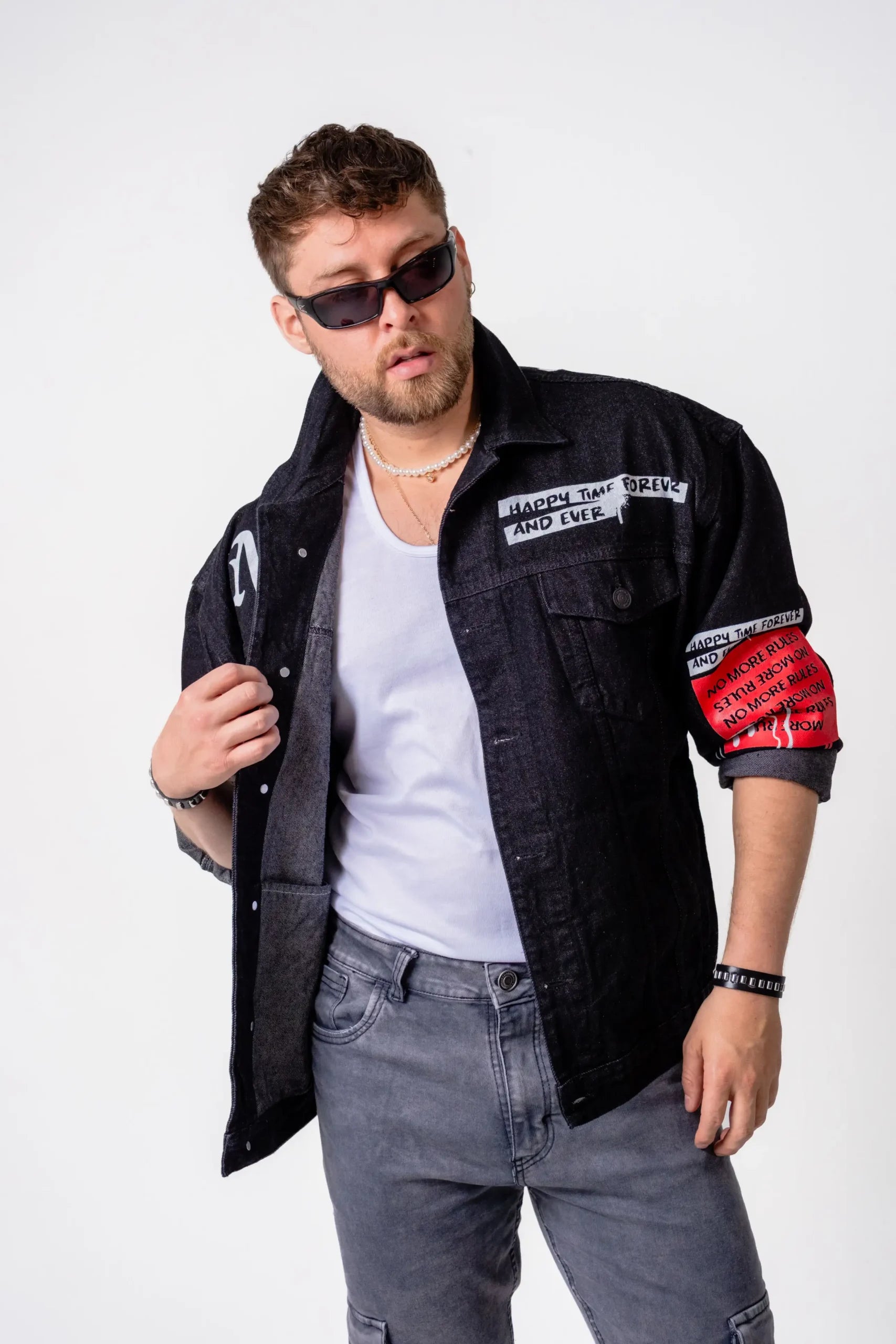 Chaqueta Oversize Denim Negra “Unlimited” con Gráfico Backprint