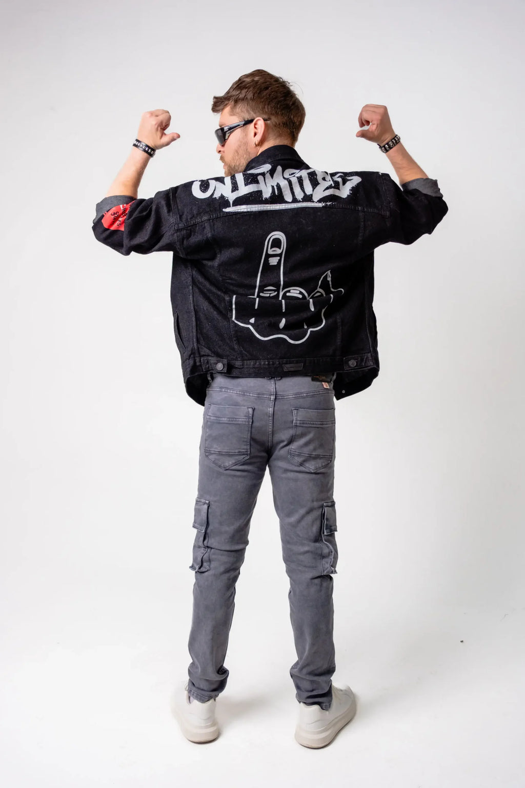 Chaqueta Oversize Denim Negra “Unlimited” con Gráfico Backprint