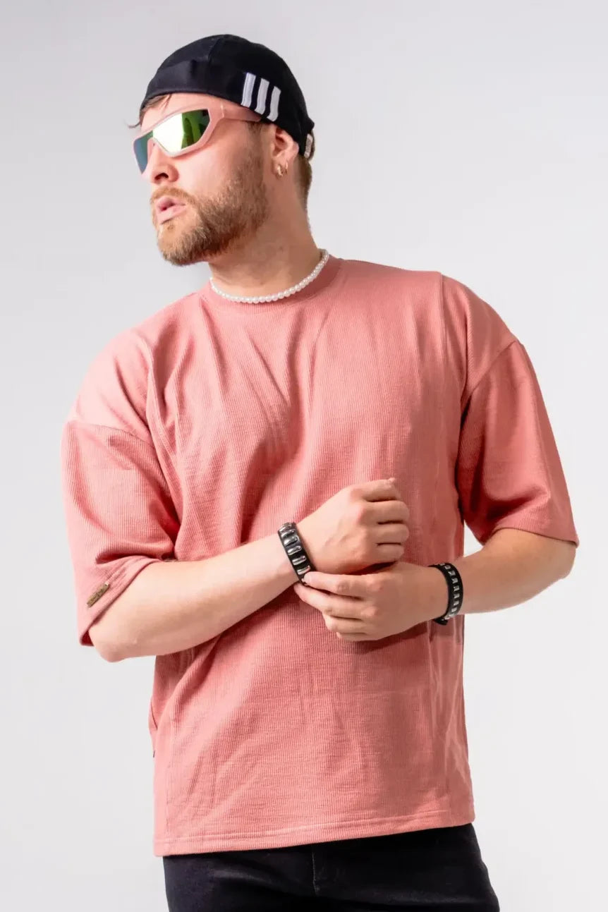 Camiseta Oversize Texturizada Rosa Palo
