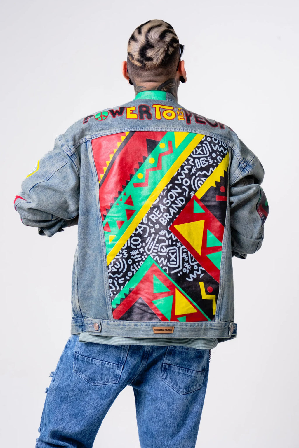 Chaqueta Denim dirty “Power to the People” Estilo Afro Pop