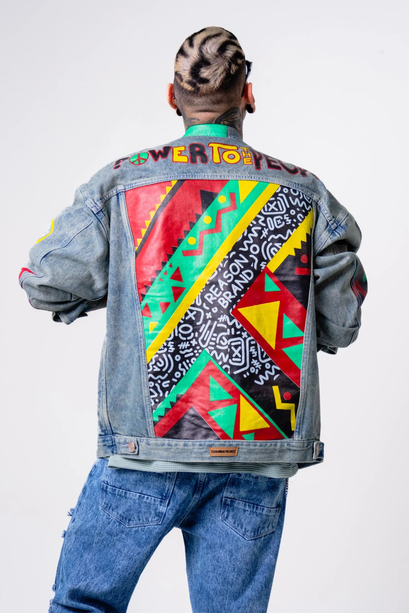Chaqueta Denim dirty “Power to the People” Estilo Afro Pop