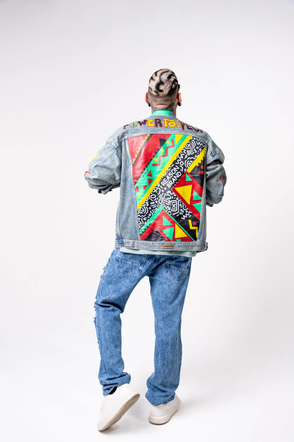 Chaqueta Denim dirty “Power to the People” Estilo Afro Pop