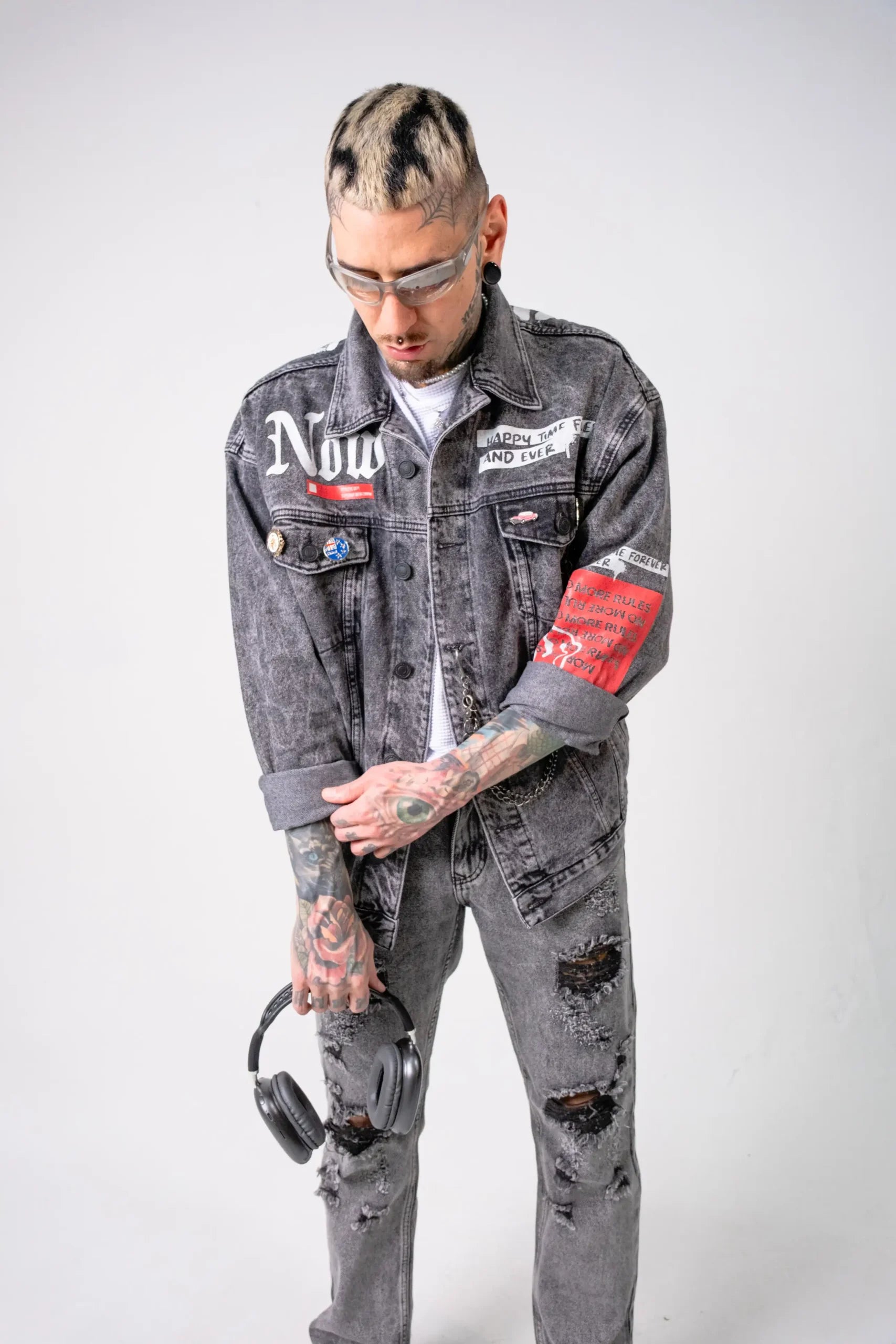Chaqueta Oversize Denim Gris “Unlimited” con Gráfico Backprint