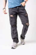 Jean gris oscuro rasgado para hombre - corte recto urbano