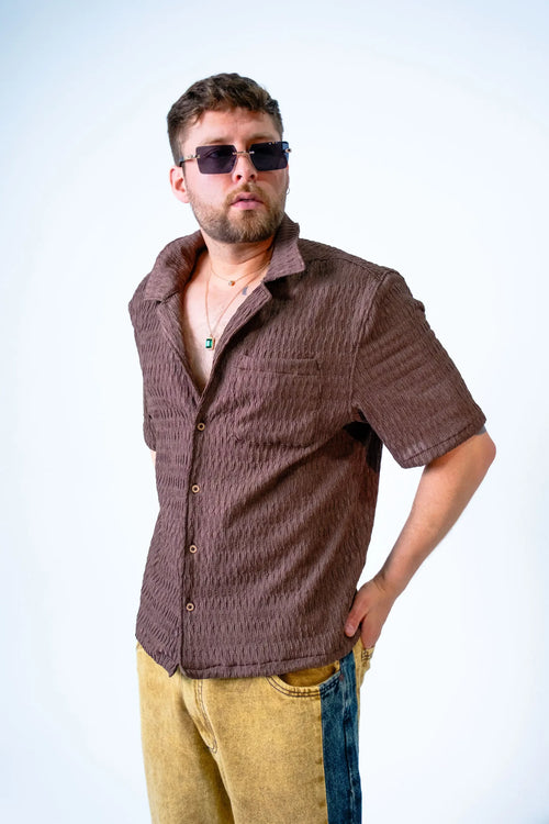 Camisa Relax Fit Café Textura Rústica