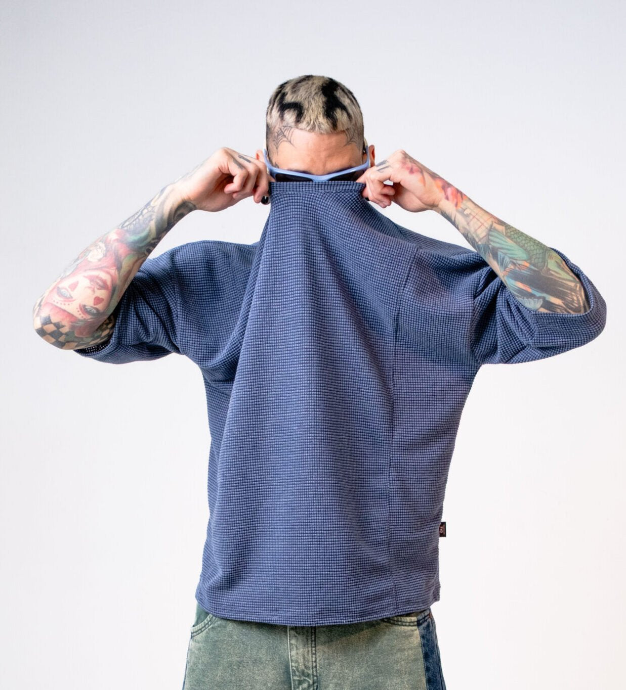Camiseta Oversize Azul oscuro Texturizada Waffle