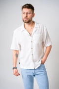 Camisa Relax Fit Blanca Textura Rústica