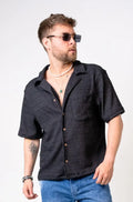 Camisa Relax Fit  negra textura Rústica