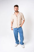 Camisa Relax Fit Beige textura Rústica
