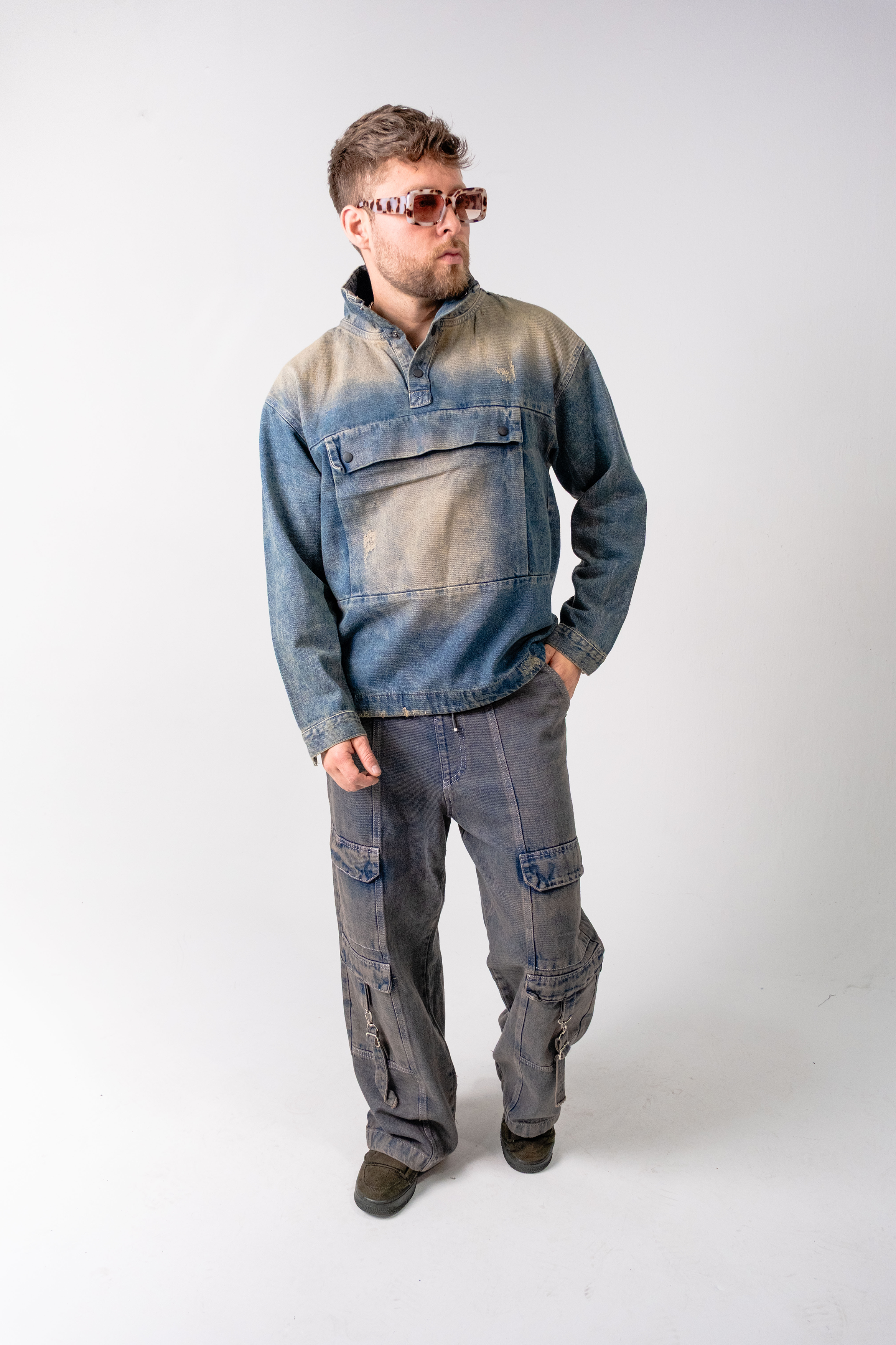 Buzo Anorak Denim para Hombre con Efecto Dirty Oxidado