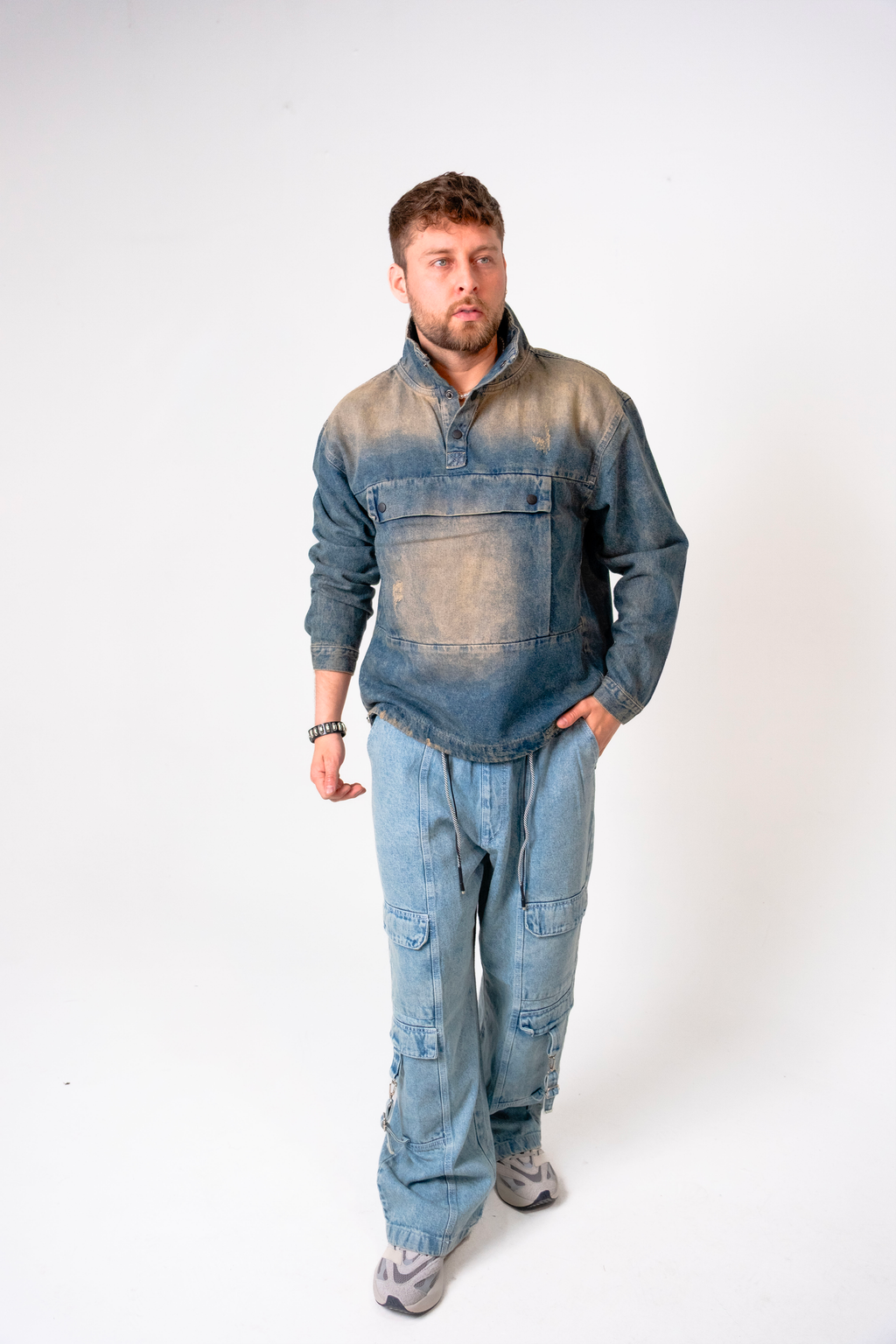 Buzo Anorak Denim para Hombre con Efecto Dirty Oxidado