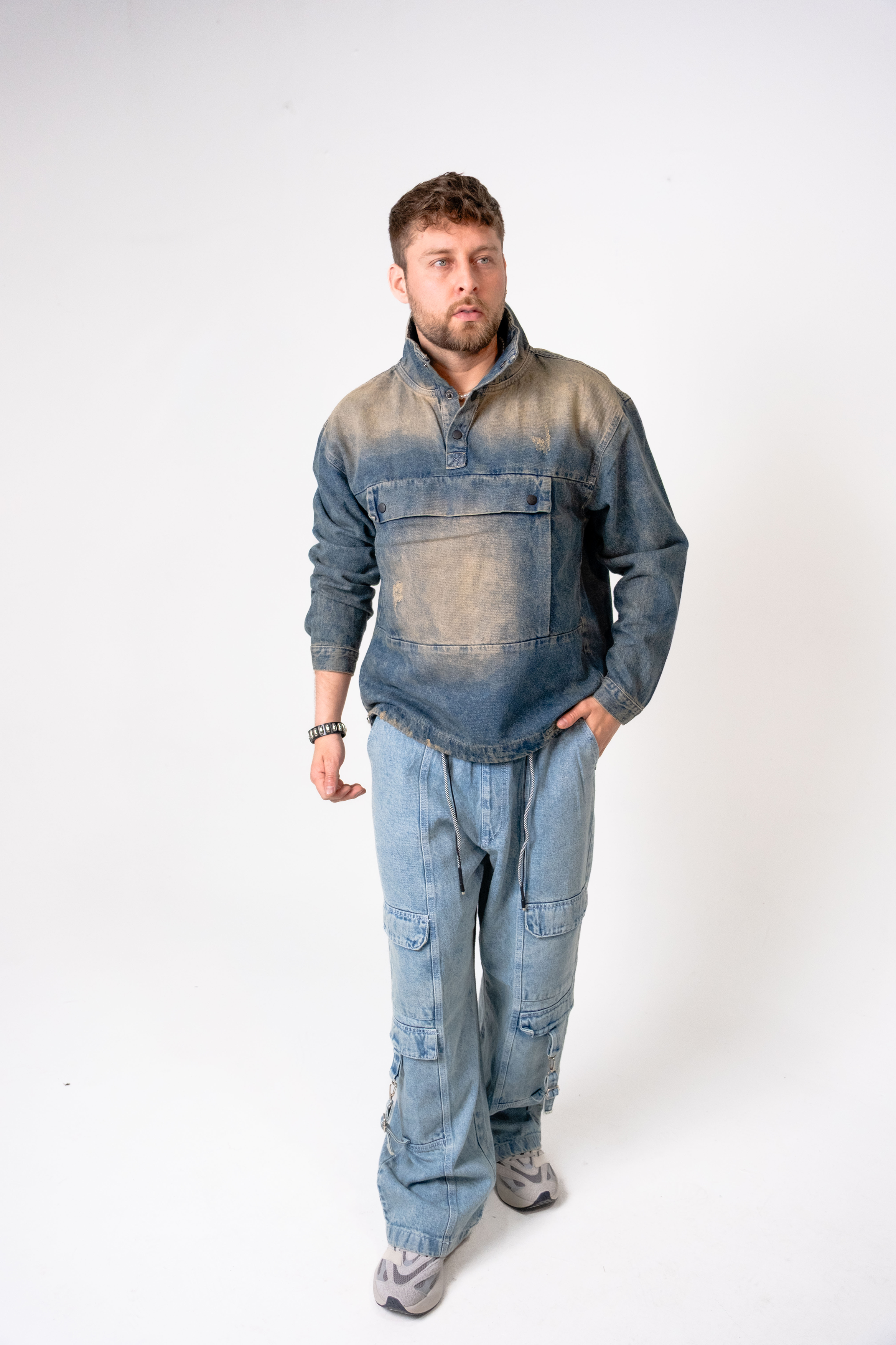 Buzo Anorak Denim para Hombre con Efecto Dirty Oxidado