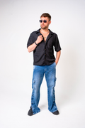 Jean Cargo para Hombre con Botones Laterales - Pantalón Denim Azul Lavado Baggy Estilo Urbano