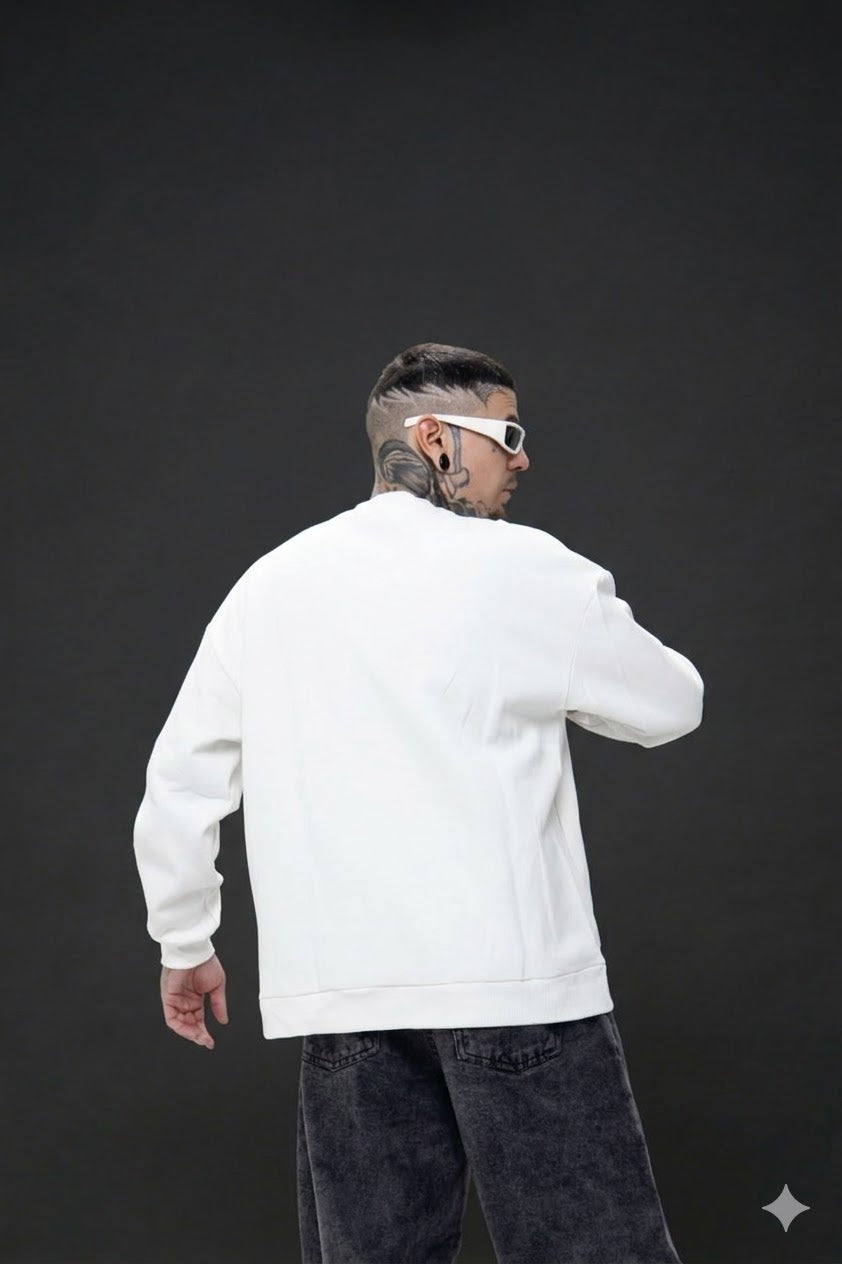 Buzo Blanco "Cyber-Punk Chain" – Sudadera Oversize