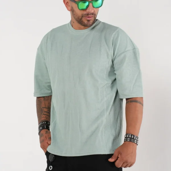 Camiseta Oversize Texturizada verde hoja seca - Estilo Minimalista Urbano