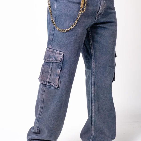 Pantalón Cargo Denim Azul Petroleo