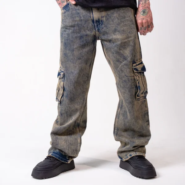 Pantalón Cargo Denim Lavado Acid Rust