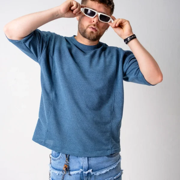 Camiseta Oversize Azul petroleo Texturizada Waffle