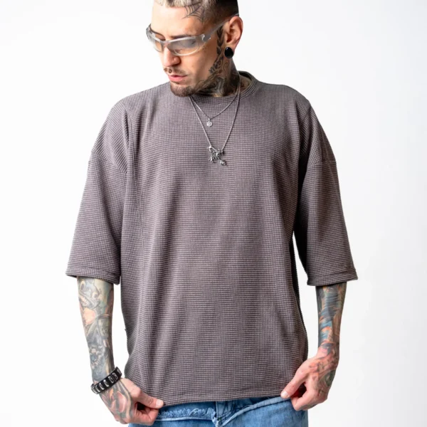 Camiseta Oversize Café Texturizada Waffle