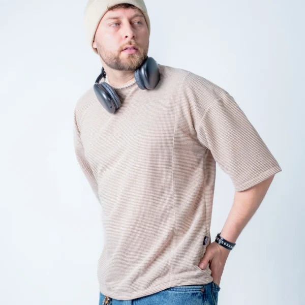 Camiseta Oversize Beige Texturizada Waffle