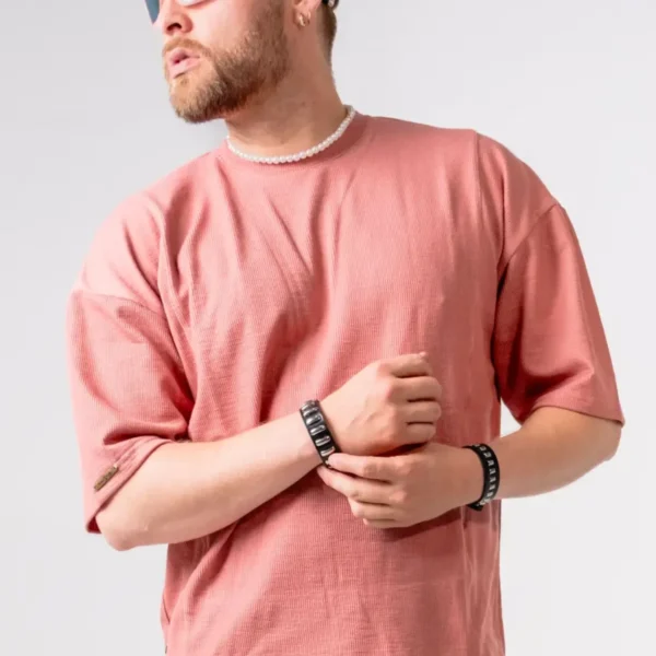 Camiseta Oversize Texturizada Rosa Palo