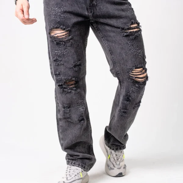 Jean gris oscuro rasgado para hombre - corte recto urbano