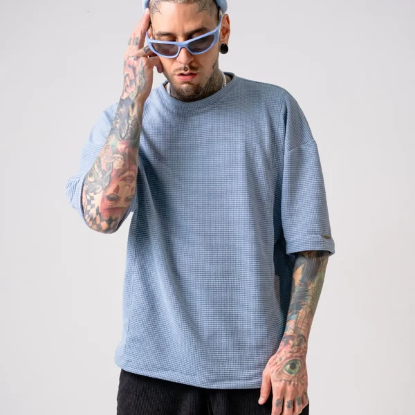 Camiseta Oversize Azul celesteTexturizada Waffle