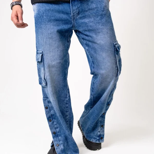 Jean Cargo Wide Leg con Broches Laterales