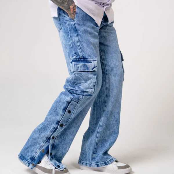 Jean Cargo Wide Leg con Broches Laterales